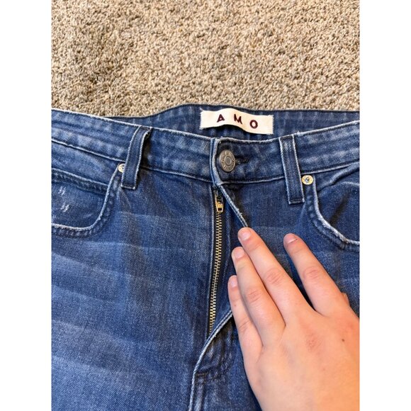 AMO High-Rise Twist Sweetheart Stretch Denim Split Ankle Skinny Blue Wash Jeans - Picture 7 of 11